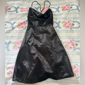 Black Satin Spaghetti Strap Mini Dress
